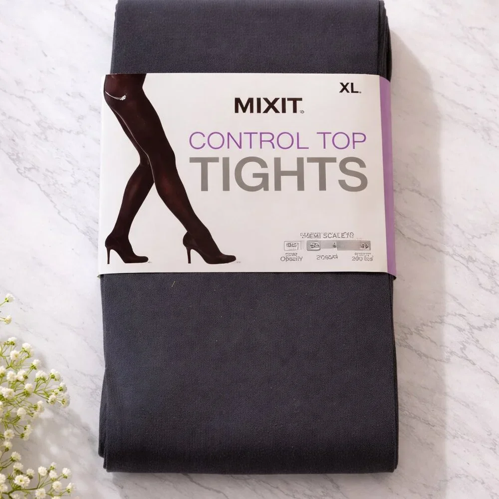 🆕 NWT MIXIT Control Top Opaque Tights | 60 Denier | Gray | Size XL